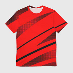 Мужская футболка Красный с чёрным абстракция полосы