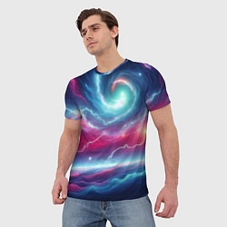Футболка мужская Spiral neon galaxy - ai art fantasy, цвет: 3D-принт — фото 2
