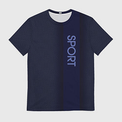 Мужская футболка Sport тёмный синий с полосой с затемнением