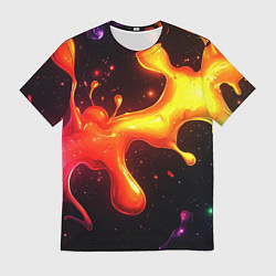 Мужская футболка Радужные кляксы на черном фоне
