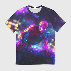 Футболка мужская Человек-паук неоновый свет, цвет: 3D-принт