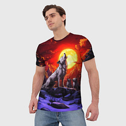 Футболка мужская Белый волк воет на луну, цвет: 3D-принт — фото 2