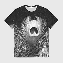 Мужская футболка Изогнутые белые перья павлина - чб иллюстрация