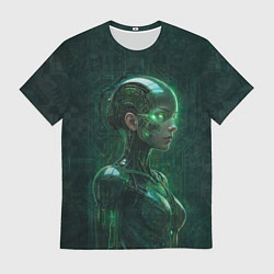 Футболка мужская Девушка-андроид в зелёных тонах, цвет: 3D-принт