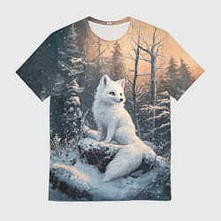 Футболка мужская Белый лисенок в зимнем лесу, цвет: 3D-принт