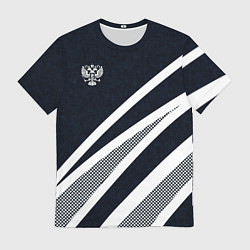 Мужская футболка Герб России тёмно-синий с белым