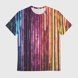 Мужская футболка Неоновый и переливающийся киберпанк узор