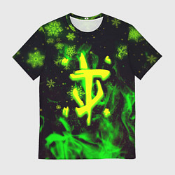 Мужская футболка Doom кислотный снег в огне лого