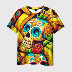 Футболка мужская Colorfull skulls and bananas - pop art pattern, цвет: 3D-принт