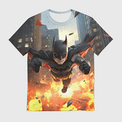 Футболка мужская Бэтмен в полете над огнем, цвет: 3D-принт