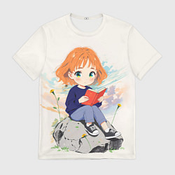 Футболка мужская Аниме девушка и книга, цвет: 3D-принт