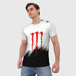 Футболка мужская Monster energy чёрно белые краски, цвет: 3D-принт — фото 2