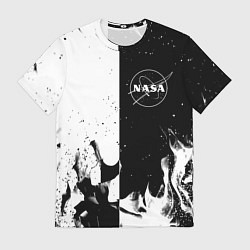 Мужская футболка Nasa черно белый огонь