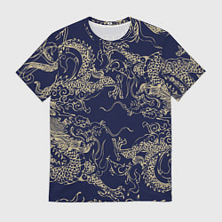 Мужская футболка Золотые драконы на синем