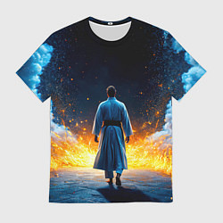 Футболка мужская Айкидоист в огне и синий дым, цвет: 3D-принт
