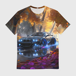 Футболка мужская BMW синие неоновые фары, цвет: 3D-принт