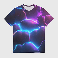 Футболка мужская Синие и фиолетовые молнии в разломе, цвет: 3D-принт