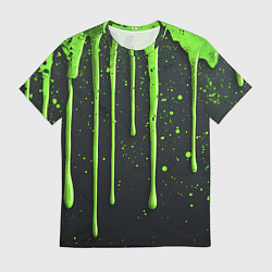 Футболка мужская Зеленая краска стекающая на черном фоне, цвет: 3D-принт