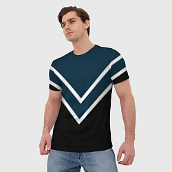 Футболка мужская Синий с чёрным и белые полосы, цвет: 3D-принт — фото 2