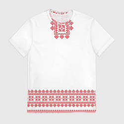 Мужская футболка Славянский орнамент и узоры - вышиванка рубаха бел