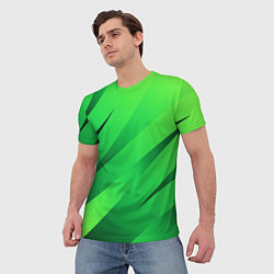 Футболка мужская Сочный зелёный абстрактные полосы, цвет: 3D-принт — фото 2