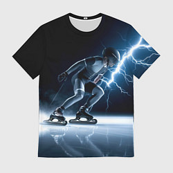 Футболка мужская Конькобежец и молния, цвет: 3D-принт