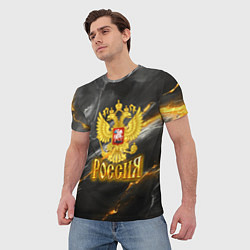 Футболка мужская Россия черно-желтый фон, цвет: 3D-принт — фото 2