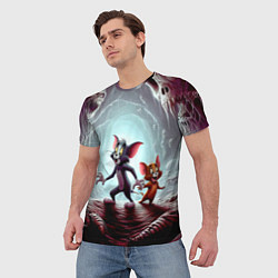 Футболка мужская Том и Джерри в пещере ужасов - хэллоуин, цвет: 3D-принт — фото 2