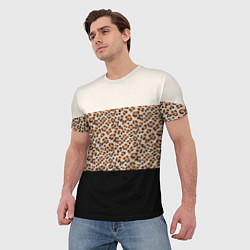 Футболка мужская Леопардовый паттерн с черной и бежевой полосой, цвет: 3D-принт — фото 2