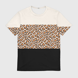 Футболка мужская Леопардовый паттерн с черной и бежевой полосой, цвет: 3D-принт