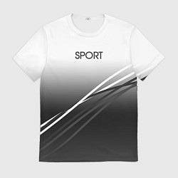 Футболка мужская Sport градиент из белого в серый с полосами, цвет: 3D-принт