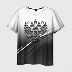Футболка мужская Герб России градиент в полосами серый, цвет: 3D-принт