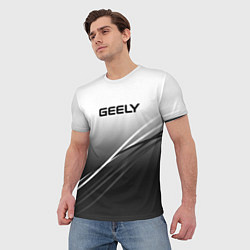Футболка мужская Geely градиент из белого в тёмный с полосами, цвет: 3D-принт — фото 2