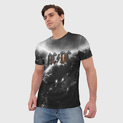Футболка мужская ACDC металлический лого черно-белая текстура, цвет: 3D-принт — фото 2
