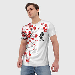 Футболка мужская Сакура с иероглифом Любовь, цвет: 3D-принт — фото 2