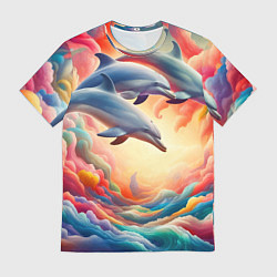Футболка мужская Три небесных дельфина - нейроарт фантазия, цвет: 3D-принт