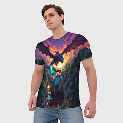 Футболка мужская Дракон края и Стив - Майнкрафт арт, цвет: 3D-принт — фото 2