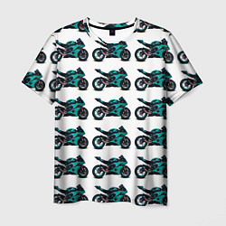Футболка мужская Motorbike light blue, цвет: 3D-принт