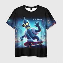 Футболка мужская Bender is a skateboarder in neon street - ai art, цвет: 3D-принт