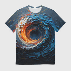 Футболка мужская Краска синяя и оранжевая в форме вихря, цвет: 3D-принт