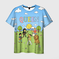 Футболка мужская Queen мультяшный стиль на поляне, цвет: 3D-принт