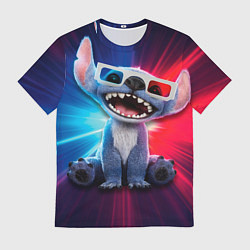 Футболка мужская Стич в стерео очках, цвет: 3D-принт