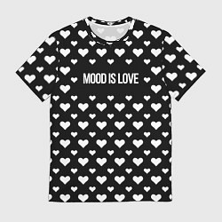 Футболка мужская Настроение любовь чёрный с сердечками, цвет: 3D-принт