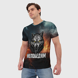 Футболка мужская Непобедим - злой волк с желтыми глазами, цвет: 3D-принт — фото 2