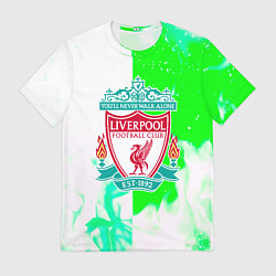 Футболка мужская Ливерпуль зеленый огонь текстура, цвет: 3D-принт
