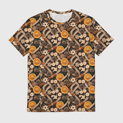 Мужская футболка Новогодний орнамент с корицей и дольками апельсина
