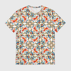 Футболка мужская Орнамент с лошадью - символом Нового 2026 года, цвет: 3D-принт