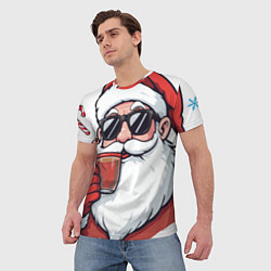 Футболка мужская Санта Клаус в стильных солнцезащитных очках, цвет: 3D-принт — фото 2