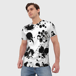 Футболка мужская Чёрно-белые кляксы - абстракция, цвет: 3D-принт — фото 2