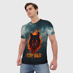 Футболка мужская Stay wild волк в огне, цвет: 3D-принт — фото 2